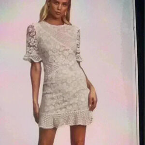 Lulus My Dearest dress crochet lace overlay lined ruffle hem Size medium #310